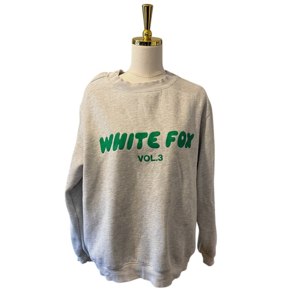 White Fox Vol. 3 Oversized Fleece Sweatshirt Heather Gray Green Logo Size M/L